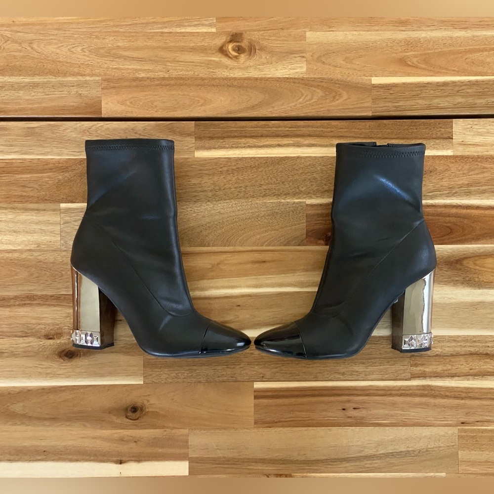 Guess Mid Calf Black Patent Leather Boots